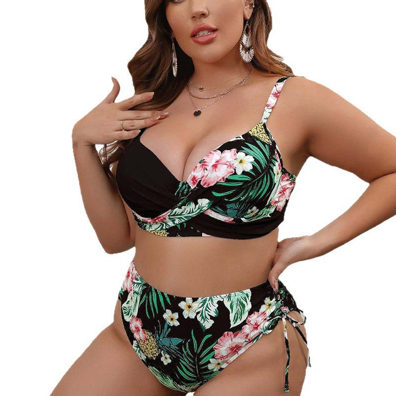 Ensemble de bikini taille haute pour femmes avec top enroulé floral R&B