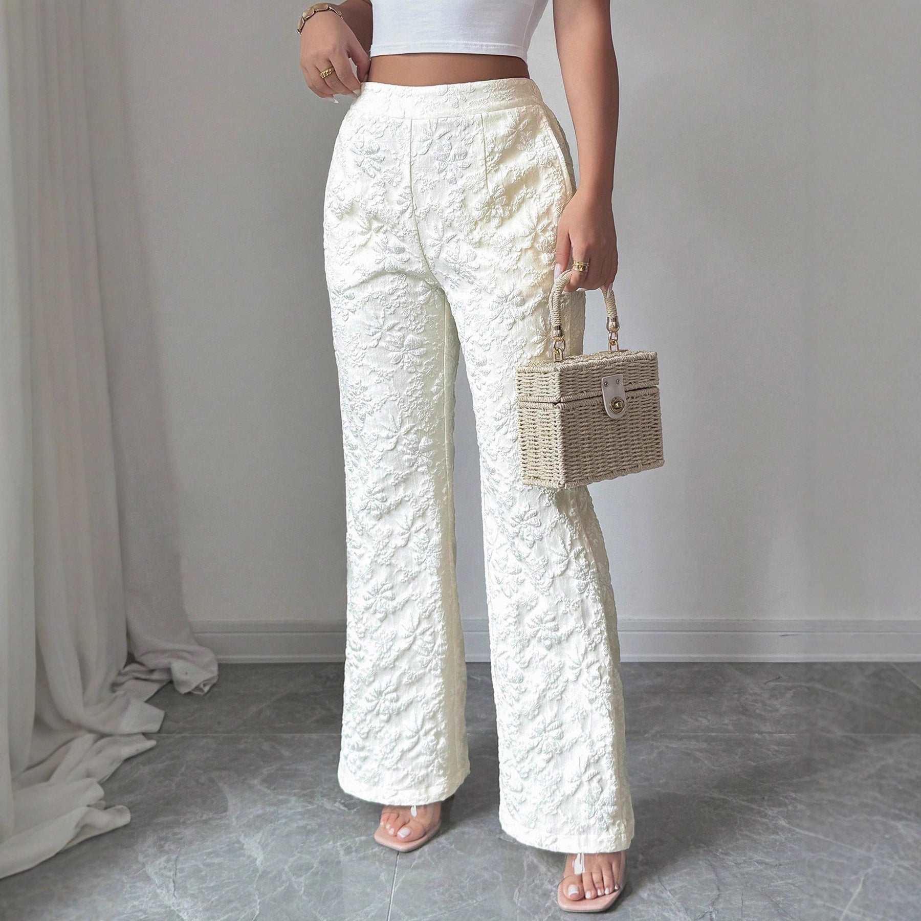 Pantalon élégant pour femmes avec une coupe haute et un motif floral R&B