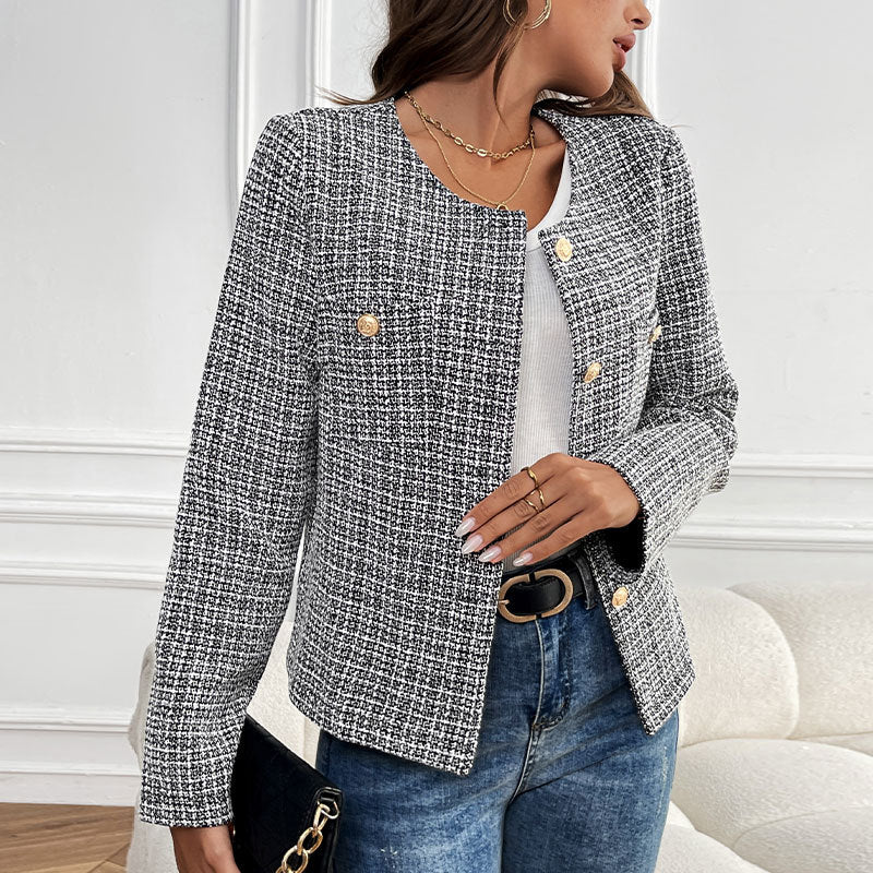 Veste Bouclé Élégante avec Boutons Dorés pour Femmes
