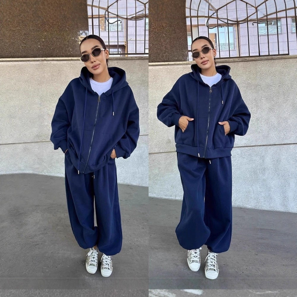 Ensemble de sweat à capuche surdimensionné pour femmes avec fermeture éclair et pantalon de jogging ample Echo Archiv