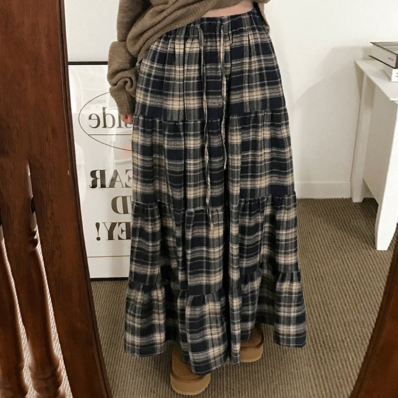 Jupe maxi à carreaux pour femmes en look superposé R&B