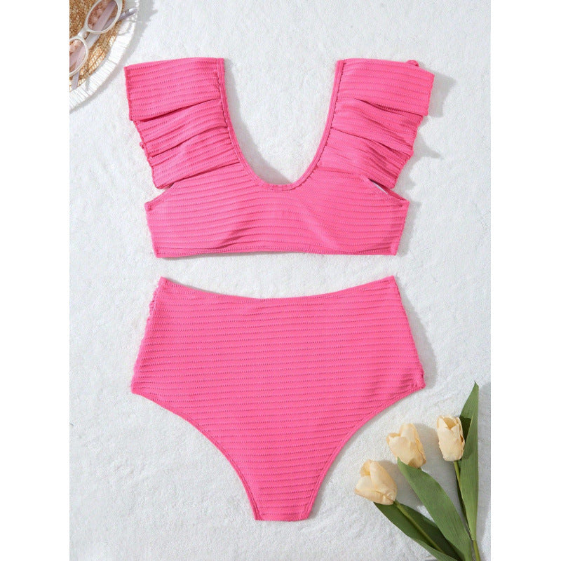 Bikini Femme Taille Haute avec Détails Volants R&B