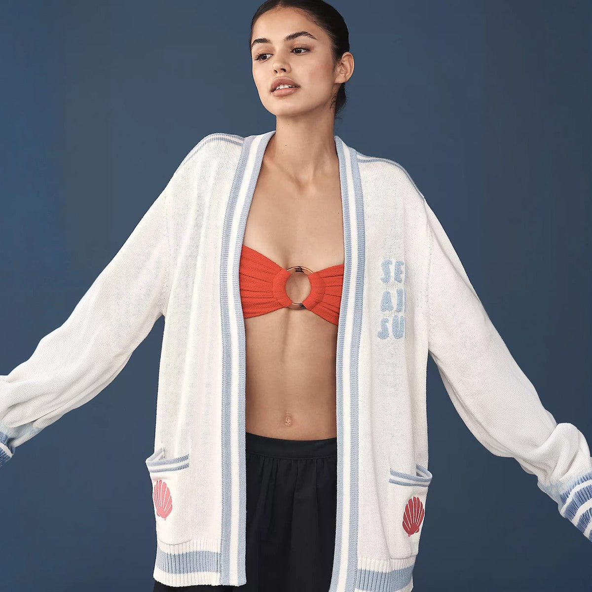 Cardigan en maille oversize pour femmes avec appliques maritimes Echoarchiv