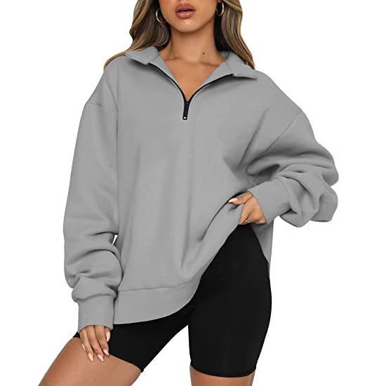 Sweatshirt oversized pour femmes avec demi-zip, doublure en polaire douce et poche kangourou Echo Archiv