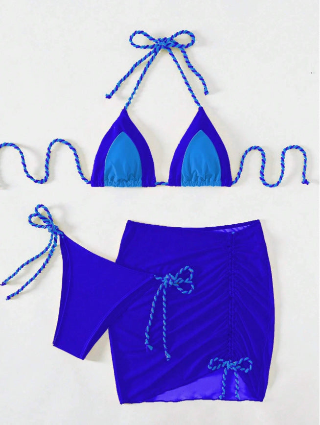 Ensemble de bikini triangle pour femmes avec fronces et liens R&B