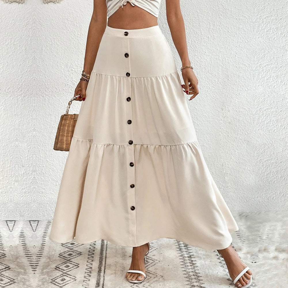 Jupe maxi à volants aérienne pour femme avec boutonnage intégral, taille haute et fente latérale
