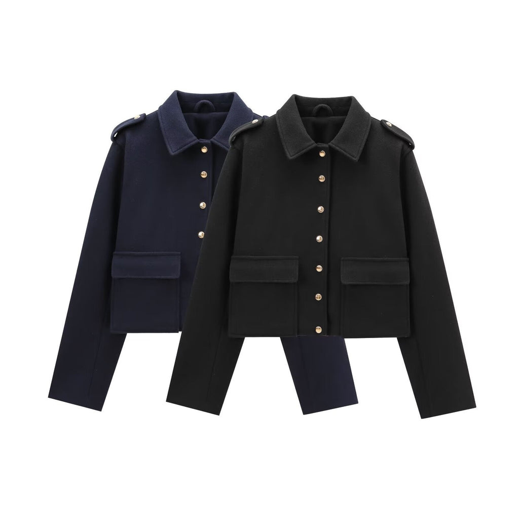 Veste courte à la mode pour femmes avec poches à rabat