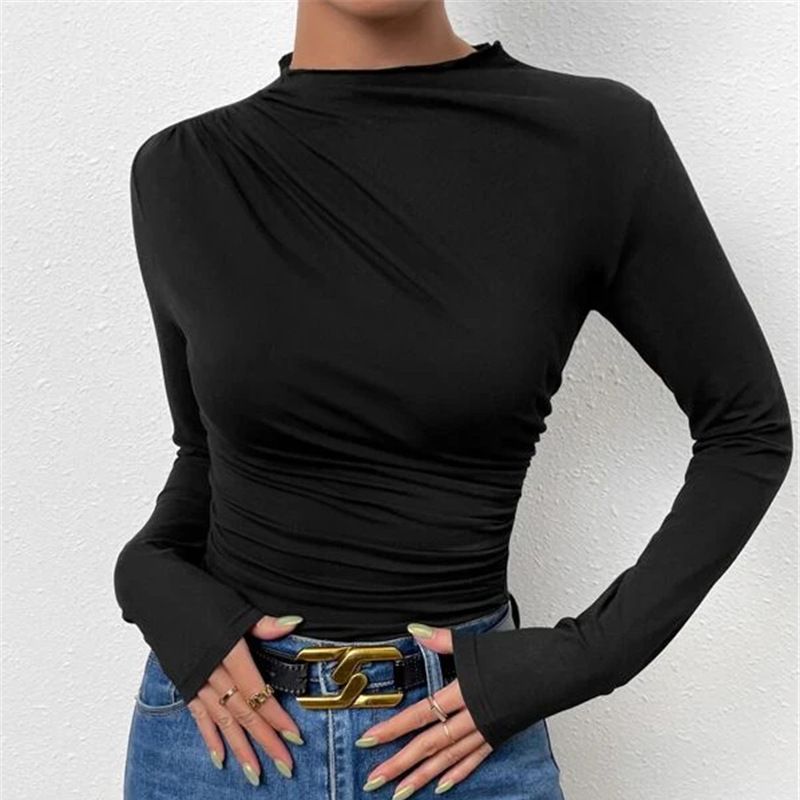 T-shirt à manches longues ajusté pour femmes avec drapé sur le côté et détail drapé Echoarchiv