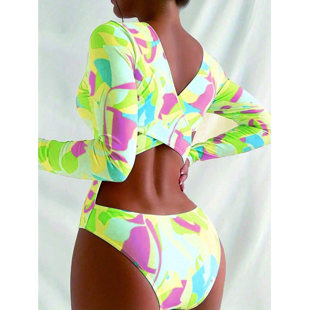 Maillot de bain long à manches pour femmes avec motif coloré Drune