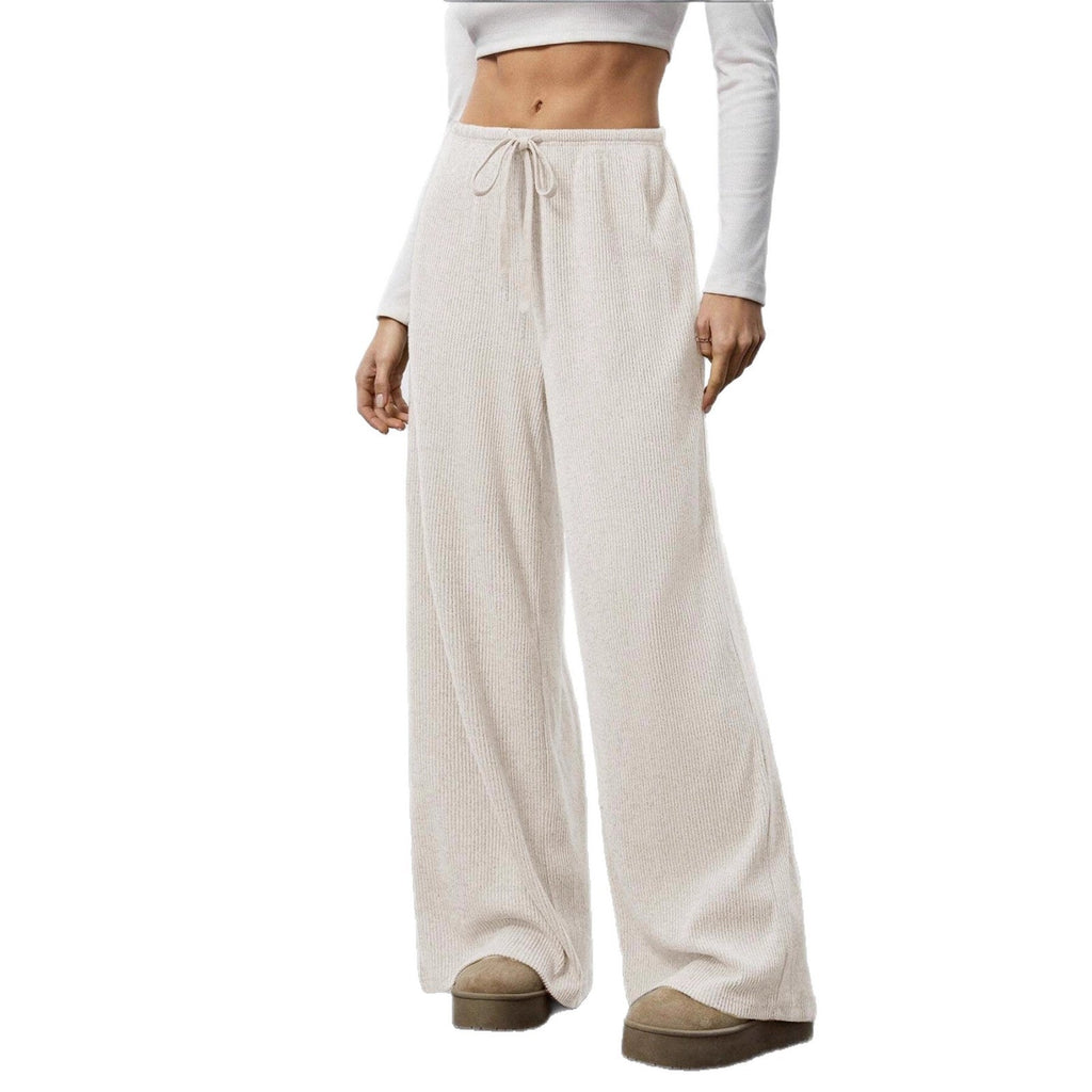 Pantalon de lounge en tricot côtelé doux pour femmes avec jambe large et cordon Echoarchiv