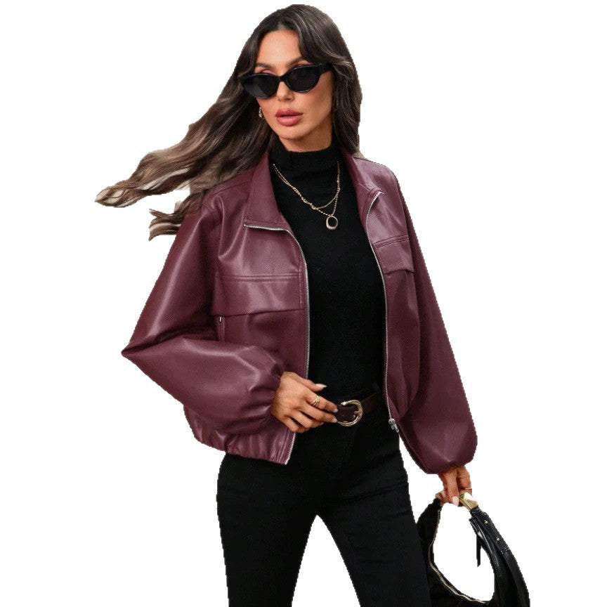 Veste en simili cuir cropped tendance pour femmes