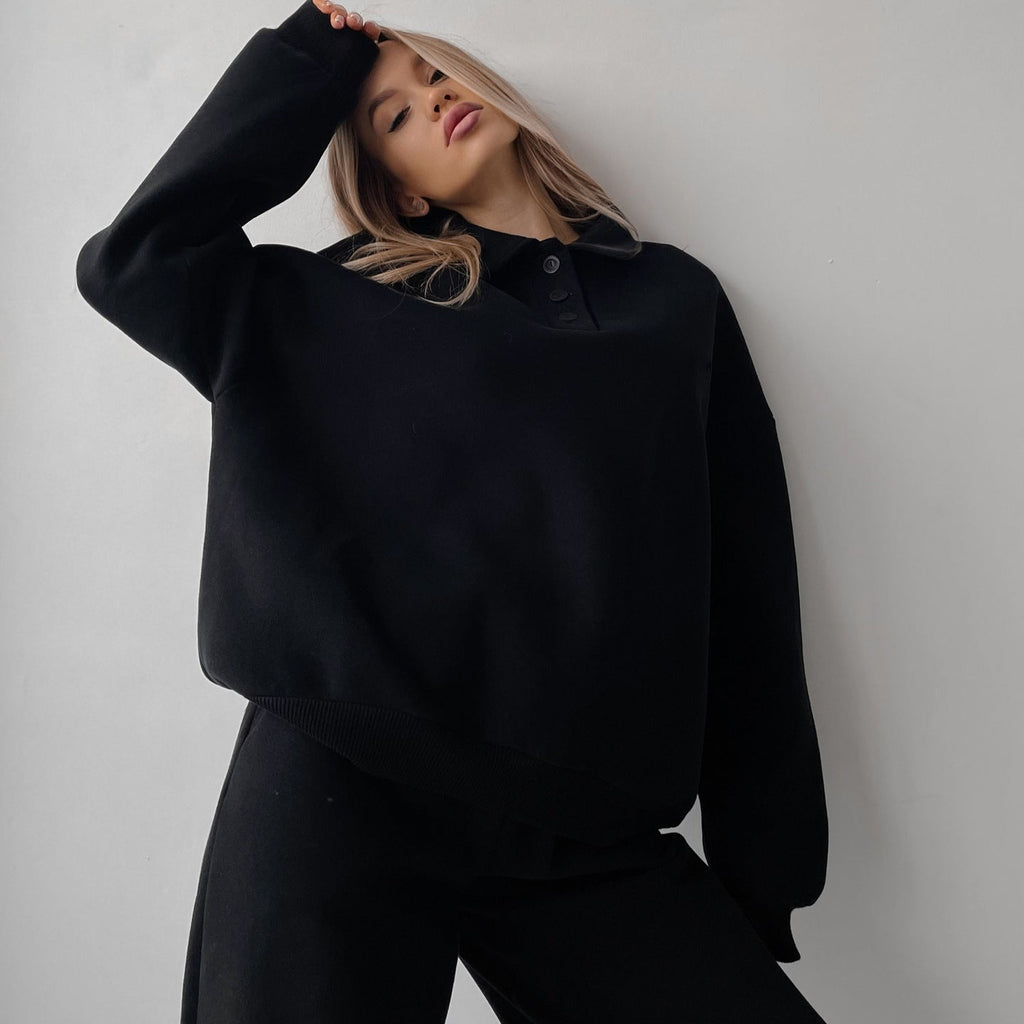 Ensemble de polo-sweat et de jogging Relax-Fit pour femmes en French Terry