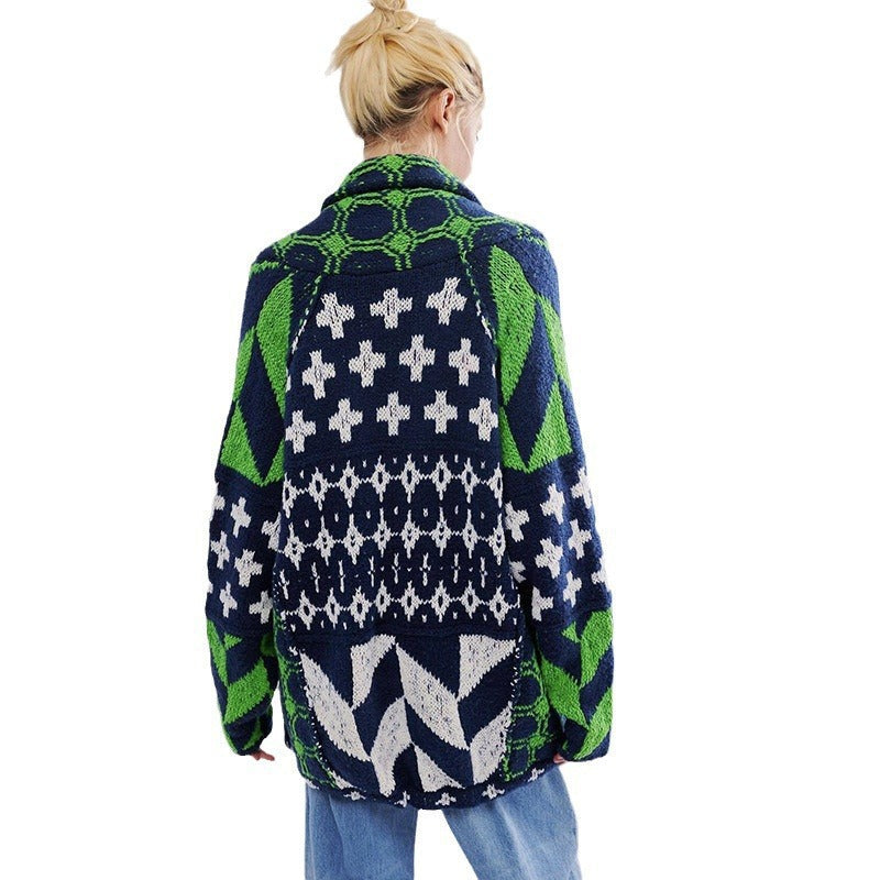 Cardigan oversized pour femmes avec col châle et motif graphique Echoarchiv