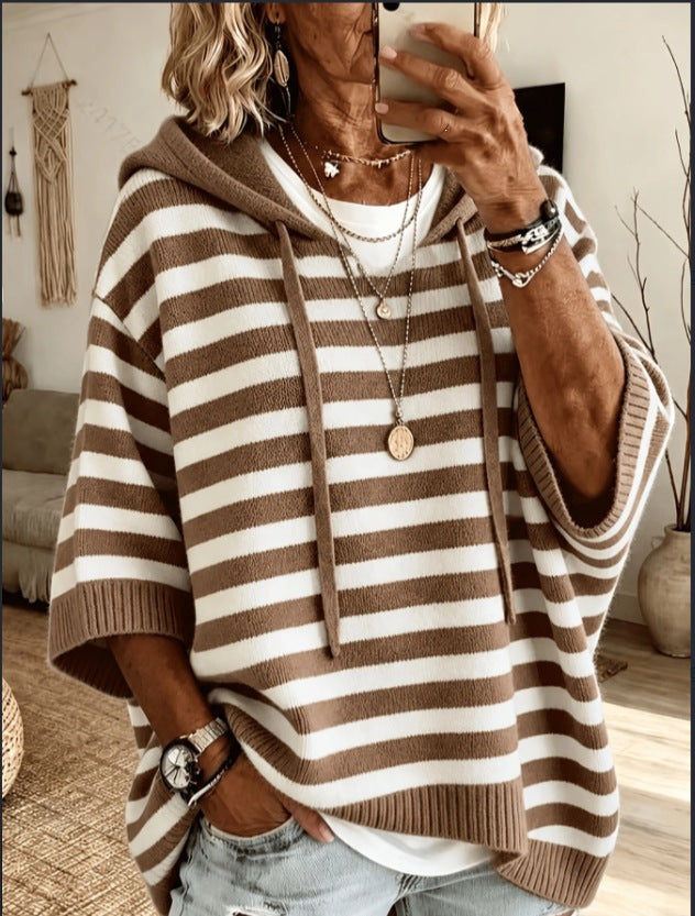 Poncho en tricot oversized avec capuche et manches courtes pour femmes Echo Archiv