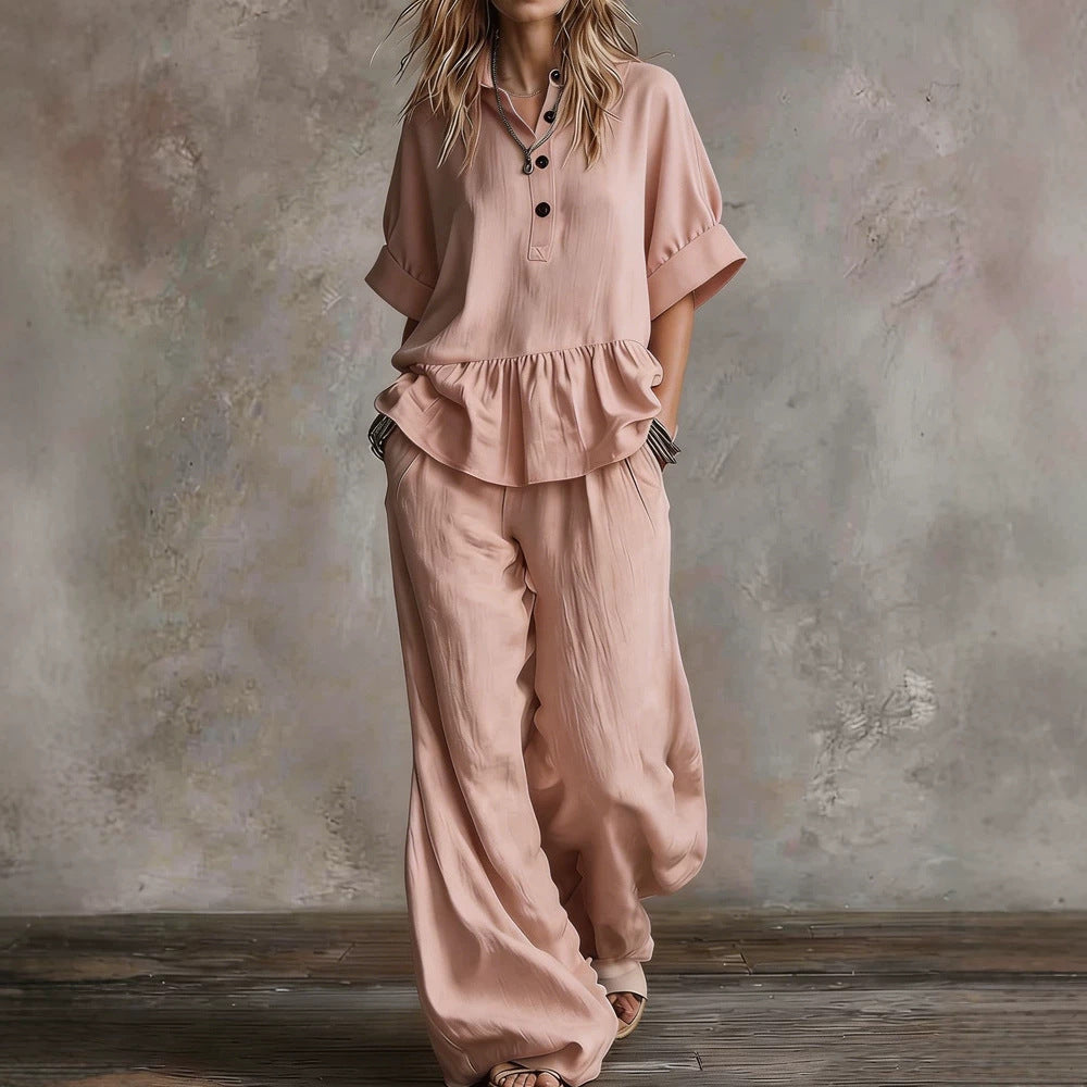Costume Pantalon Oversize Décontracté pour Femmes avec Haut Croisé R&B