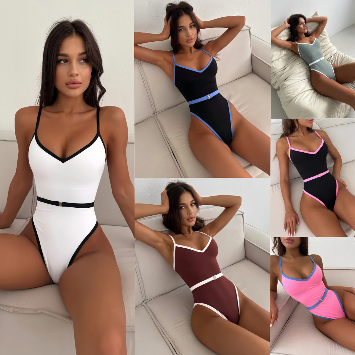 Maillot de bain une pièce pour femmes avec décolleté en V sportif et ceinture tendance R&B