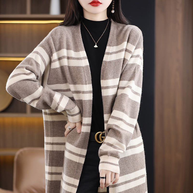 Cardigan long oversize pour femmes avec rayures