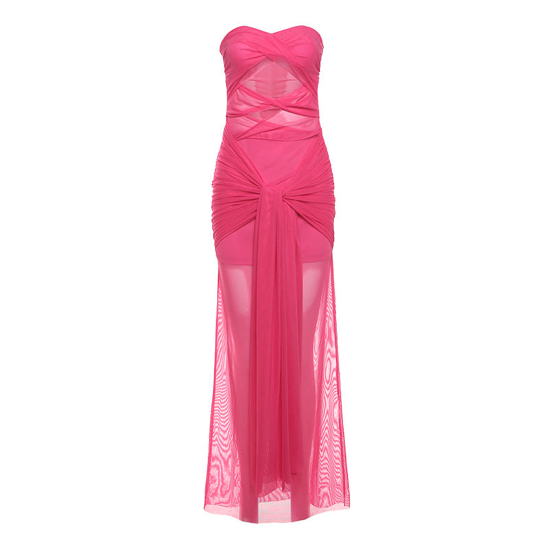 Robe portefeuille élégante pour femmes avec des détails en tissu transparent et une coupe raffinée Heidi-Mode