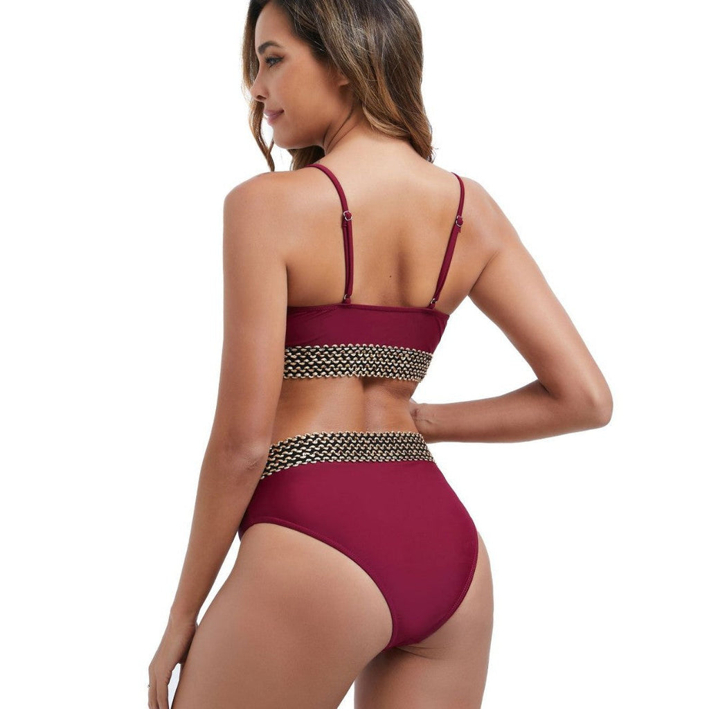 Ensemble de bikini taille haute pour femmes avec détail de nœud décoratif R&B