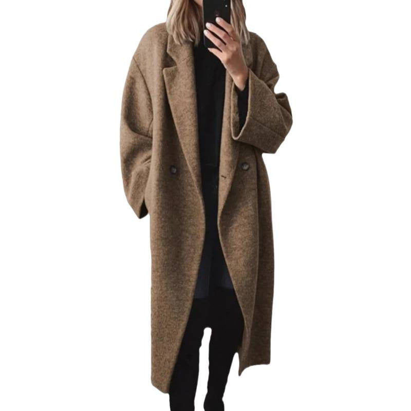 Manteau oversized en mélange de laine pour femmes avec double rangée de boutons, grand col à revers et poches passepoilées Echoarchiv