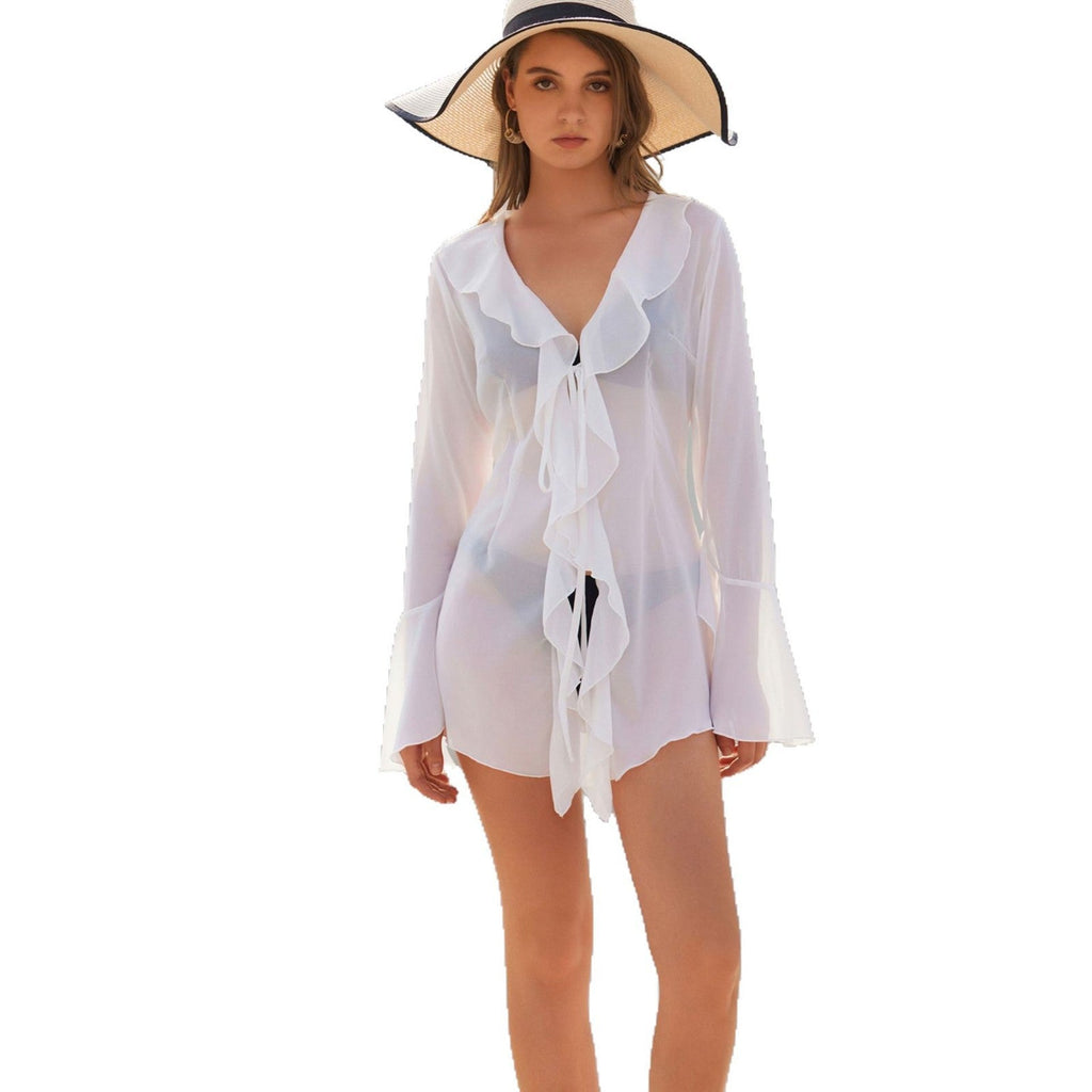Robe de plage élégante et transparente pour femmes avec volant R&B