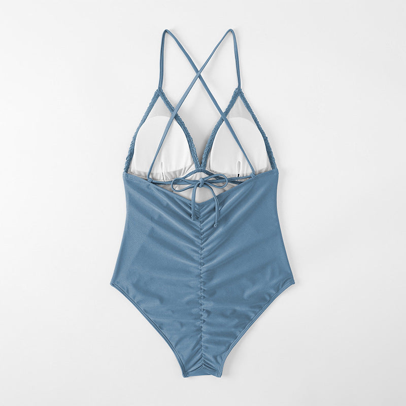 Maillot de bain une pièce à taille haute pour femmes avec haut froncé R&B