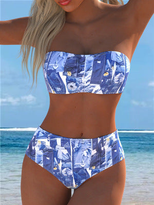 Ensemble de bikini pour femmes avec haut bandeau élégant et shorts taille haute R&B