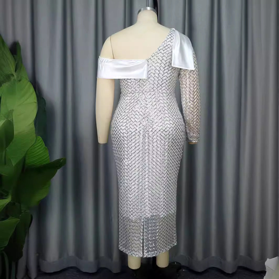 Robe de Soirée Glamoureuse pour Femmes avec Décolleté Asymétrique R&B