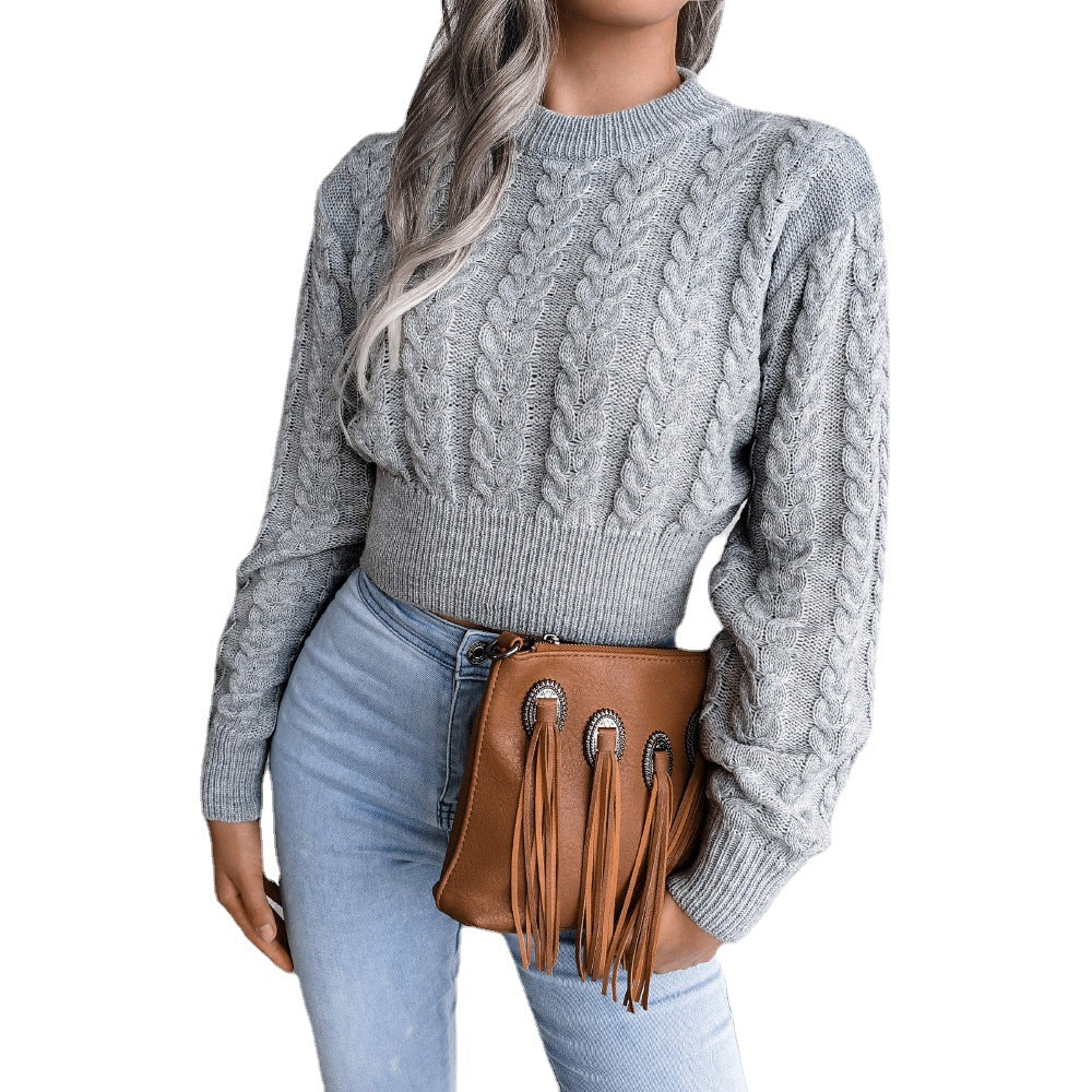 Pull Femme Tricoté avec Motif en Câble et Bord Côtelé