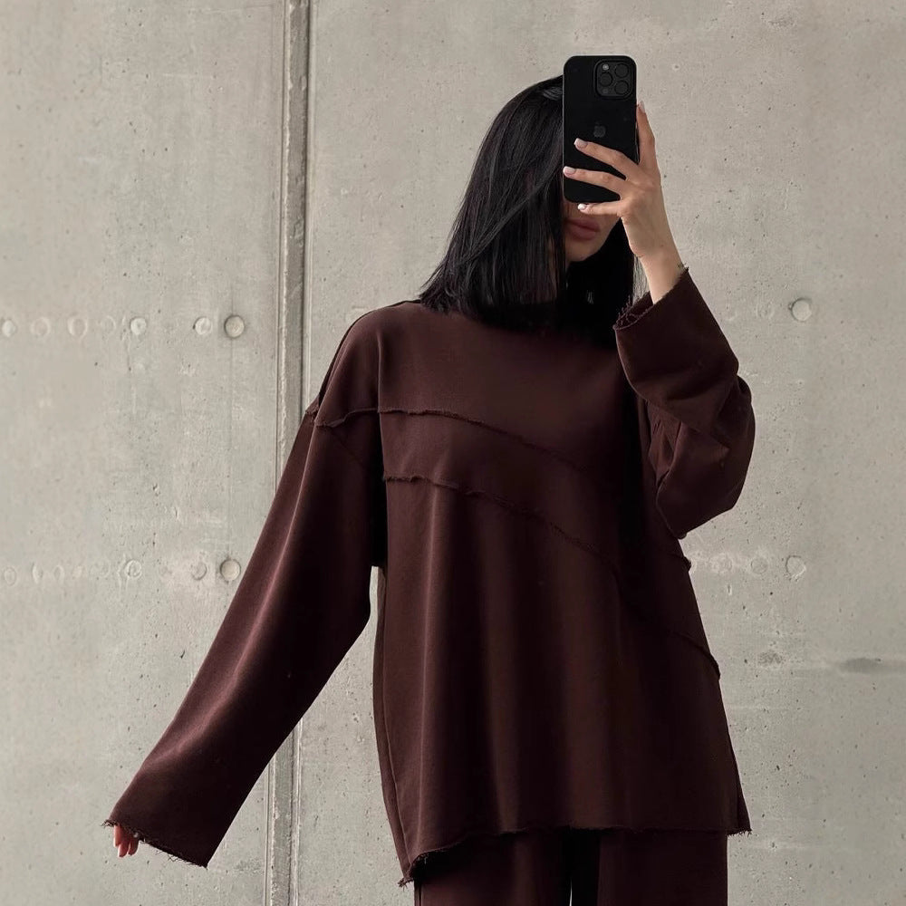 Ensemble lounge oversize doux pour femmes avec coutures décoratives diagonales et pantalon palazzo extra large Echo Archive