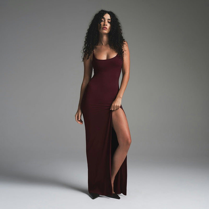 Robe maxi ajustée pour femmes avec fente haute R&B