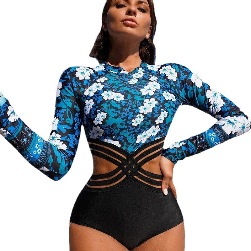 Maillot de bain à manches longues pour femmes avec design floral Drune
