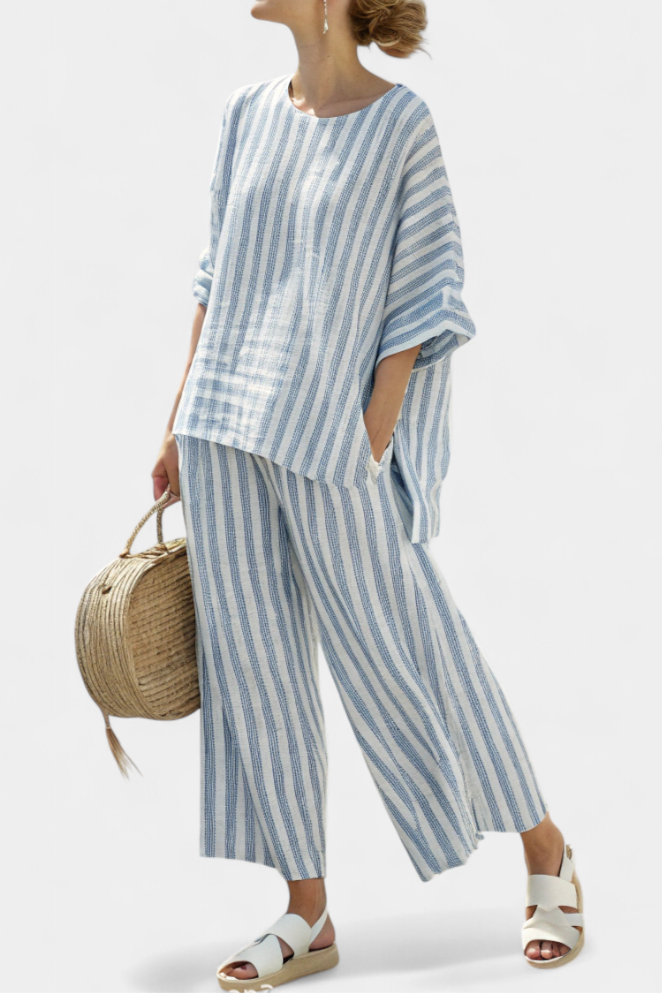 Ensemble Femme en Deux Pièces | Rayé Bleu