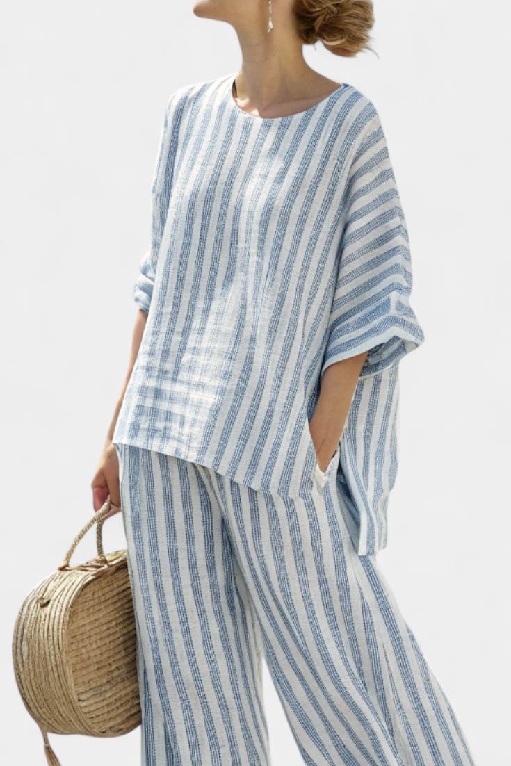 Ensemble Femme en Deux Pièces | Rayé Bleu