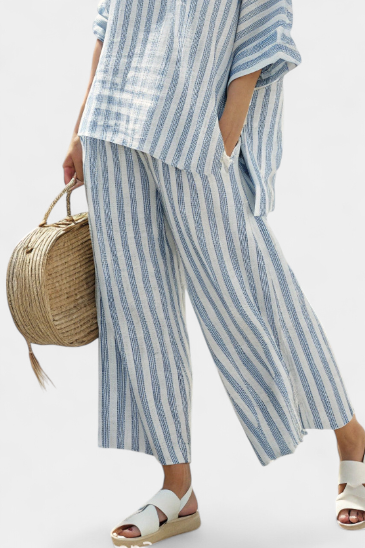 Ensemble Femme en Deux Pièces | Rayé Bleu