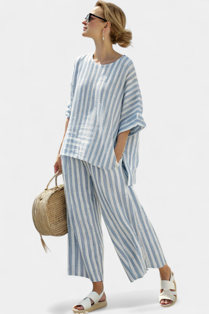 Ensemble Femme en Deux Pièces | Rayé Bleu
