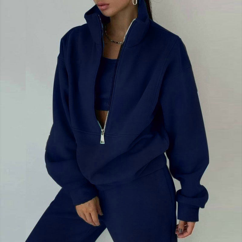 Ensemble de sweat-shirt à demi-zip et pantalon de jogging pour femmes avec col montant, coupe oversize et doux French-Terry Echo Archiv
