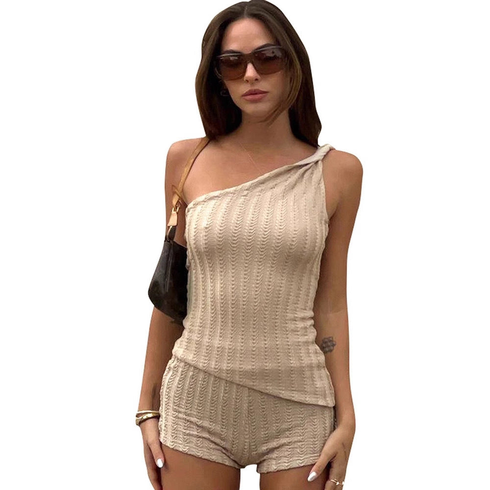 Combinaison Stylée Femme à Une Épaule avec Fine Texture Côtelée R&B