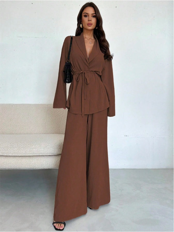 Ensemble Blazer Enveloppant Décontracté et Pantalons Amples pour Femmes Echoarchiv