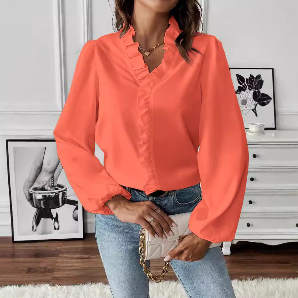 Blouse élégante à volants pour femmes avec décolleté en V, manches ballon et poignets élastiques Echoarchiv