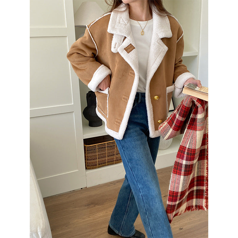 Veste Teddy Oversize pour Femme avec Coutures Design et Col