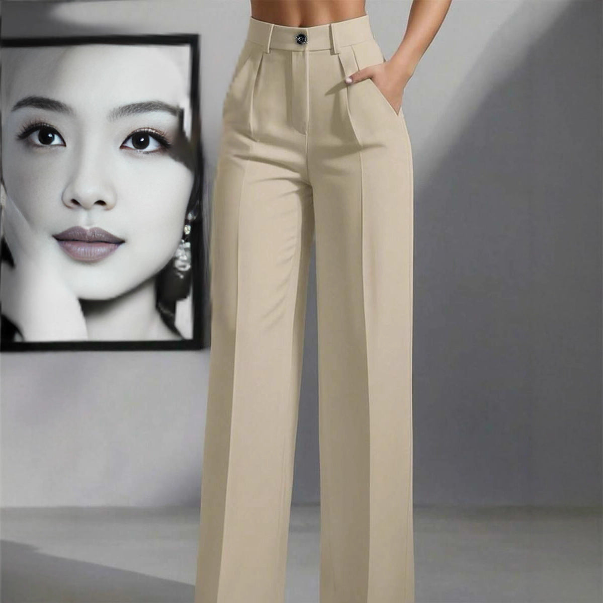 Pantalon Palazzo Stretch taille haute pour femmes avec plis marqués et poches Echoarchiv