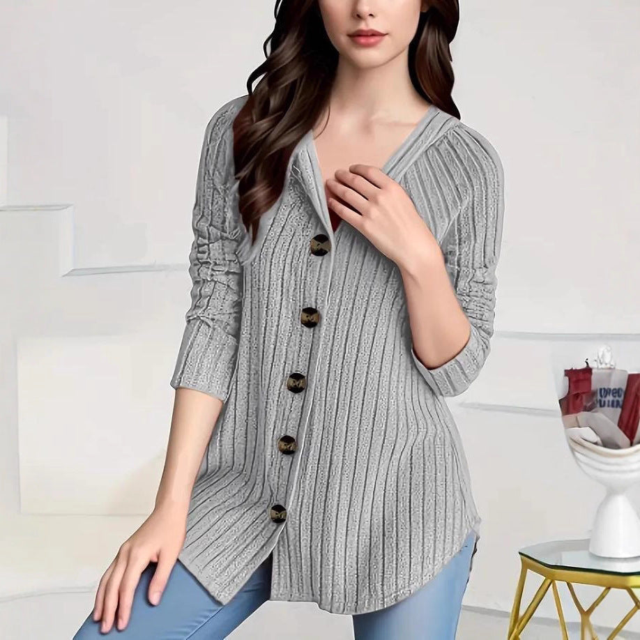 Cardigan en tricot côtelé pour femmes avec décolleté en V et boutons décoratifs Echo Archiv