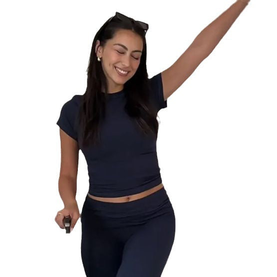 Ensemble Top Court à Manches Longues Ajusté et Leggings Taille Haute en Jersey Fonctionnel Echoarchiv