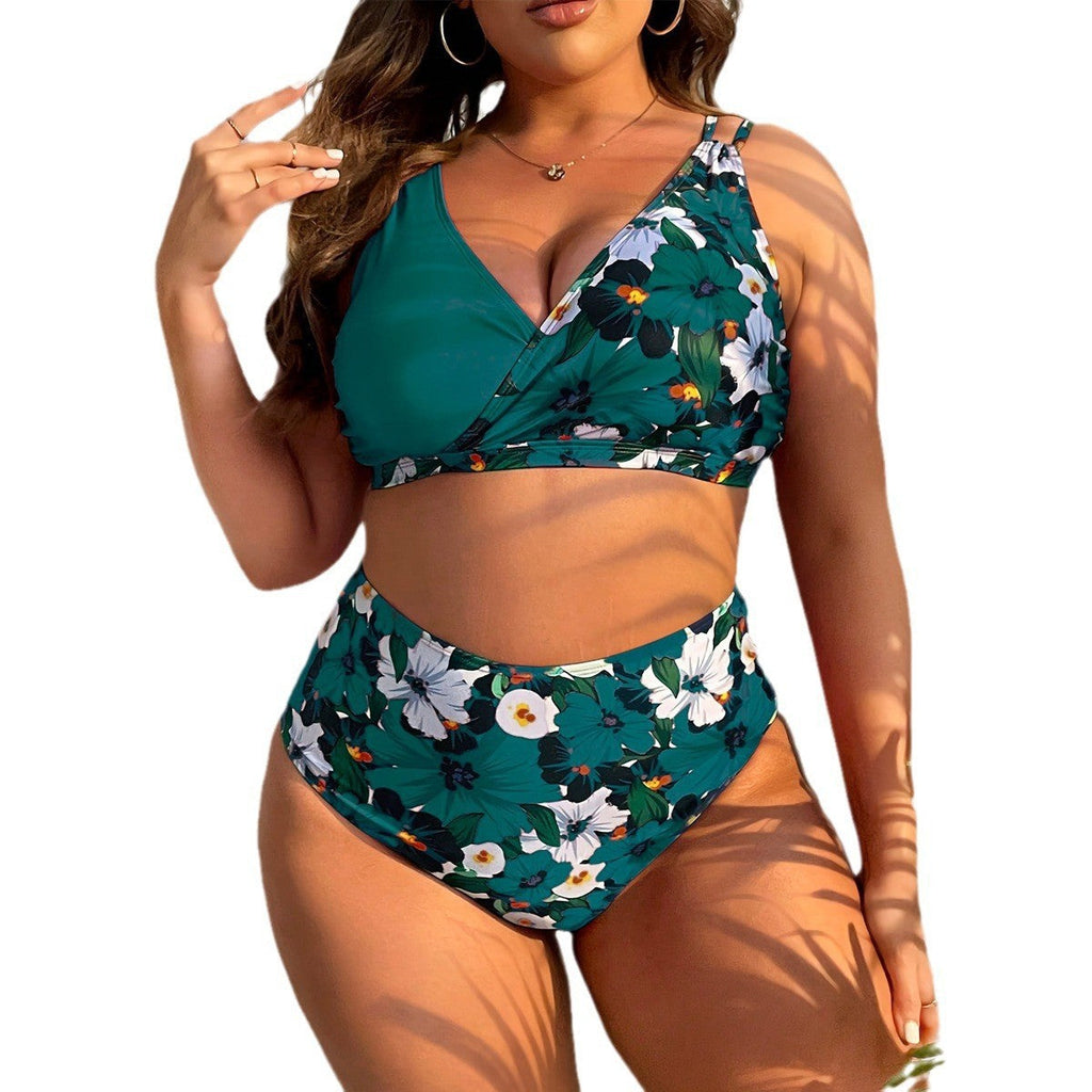 Ensemble de bikini floral taille haute pour femmes avec haut à nouer R&B