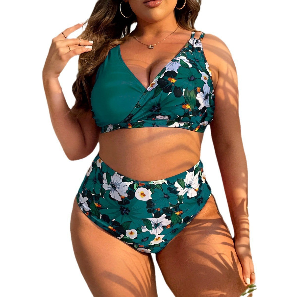 Ensemble de bikini floral taille haute pour femmes avec haut à nouer R&B