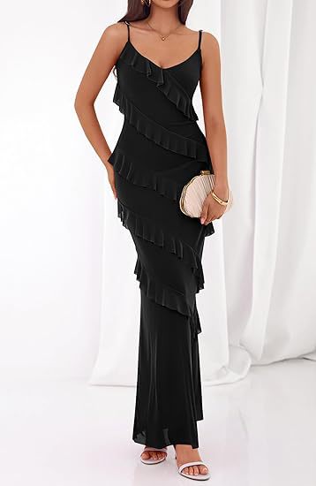 Robe maxi femme avec volants et bretelles spaghetti R&B