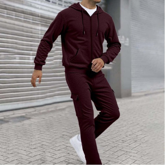 Ensemble de sweat à zip athlétique pour hommes avec pantalon de jogging cargo, coutures ergonomiques et bords côtelés Echo Archiv