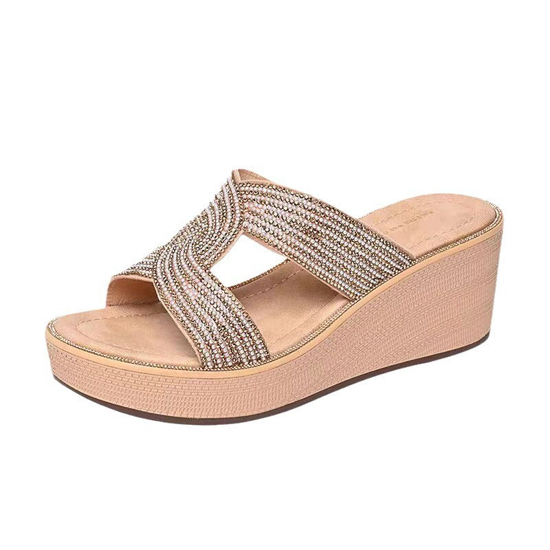 Pantoufles à talon compensé pour femmes avec détail en strass glamour R&B