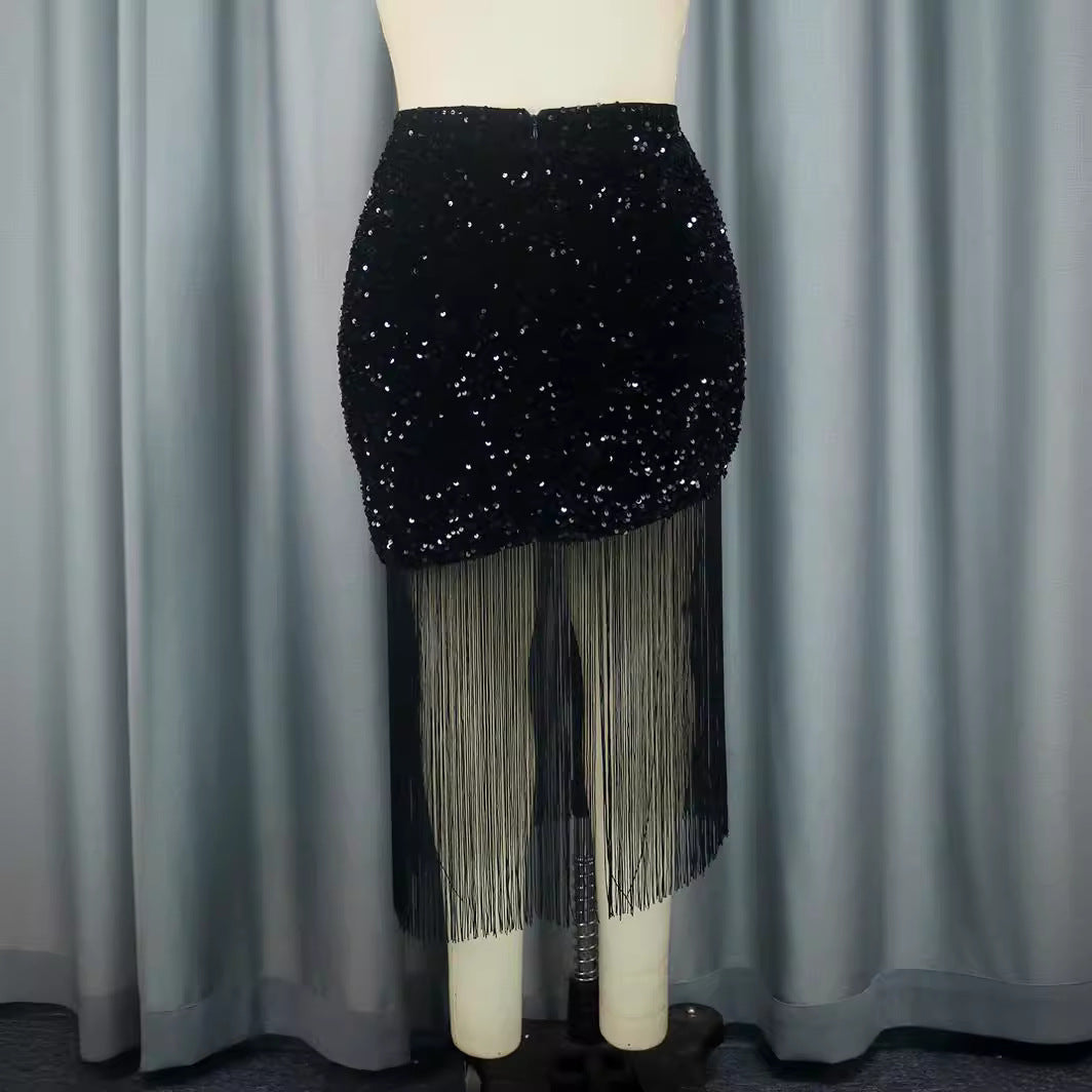 Jupe Glamour avec Paillettes et Franges R&B pour Femmes